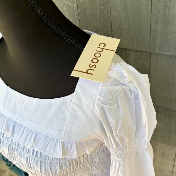 Choosy White Balloon Sleeve Square Neck Smocked Body Blouse Size XSmall - Picture 4 of 4